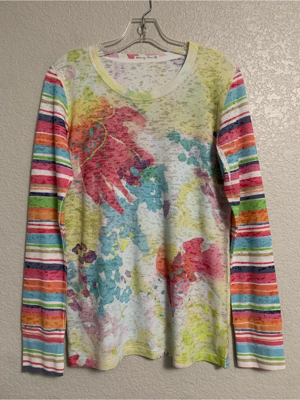 Whimsy Rose Tee Top Womens M Baby Waffle Floral Striped Lightweight Boho Artsy